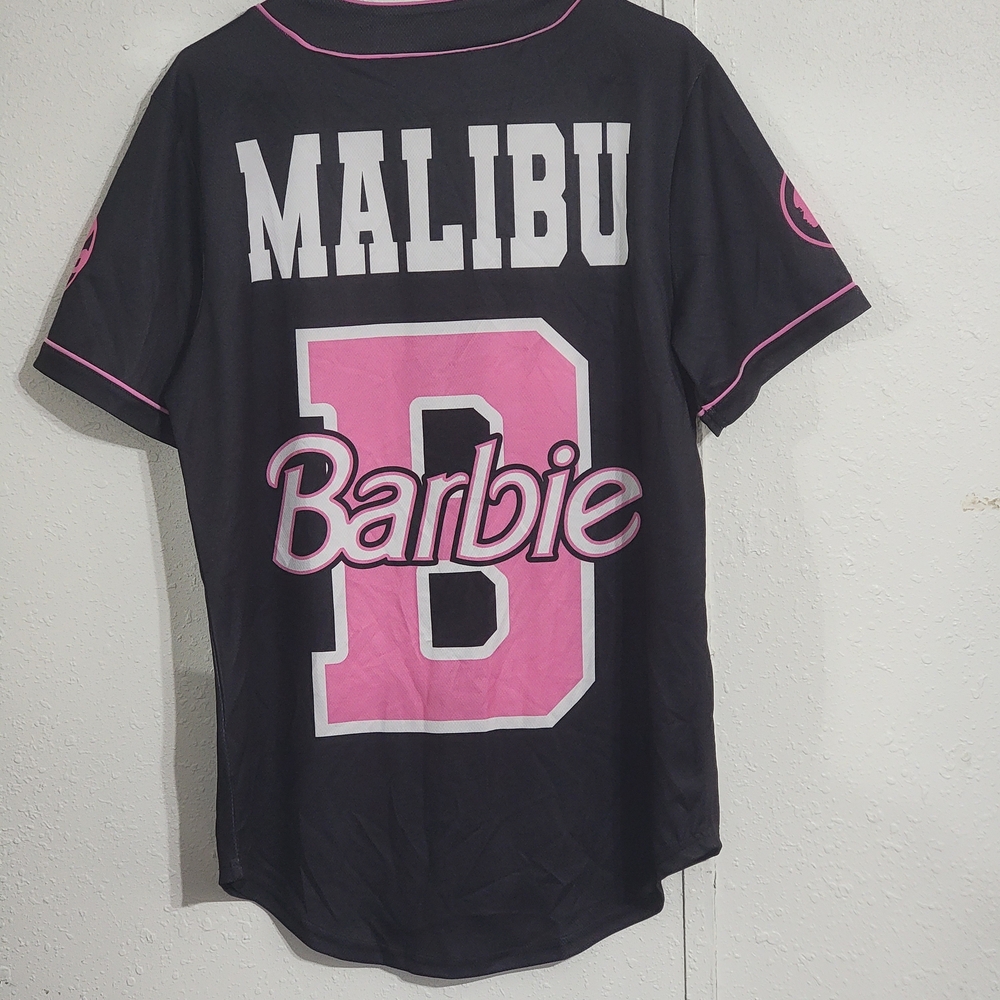 Barbie Malibu 59 Baseball Jersey Womens Medium Multi Short Sleeve Button Front - Picture 2 of 3